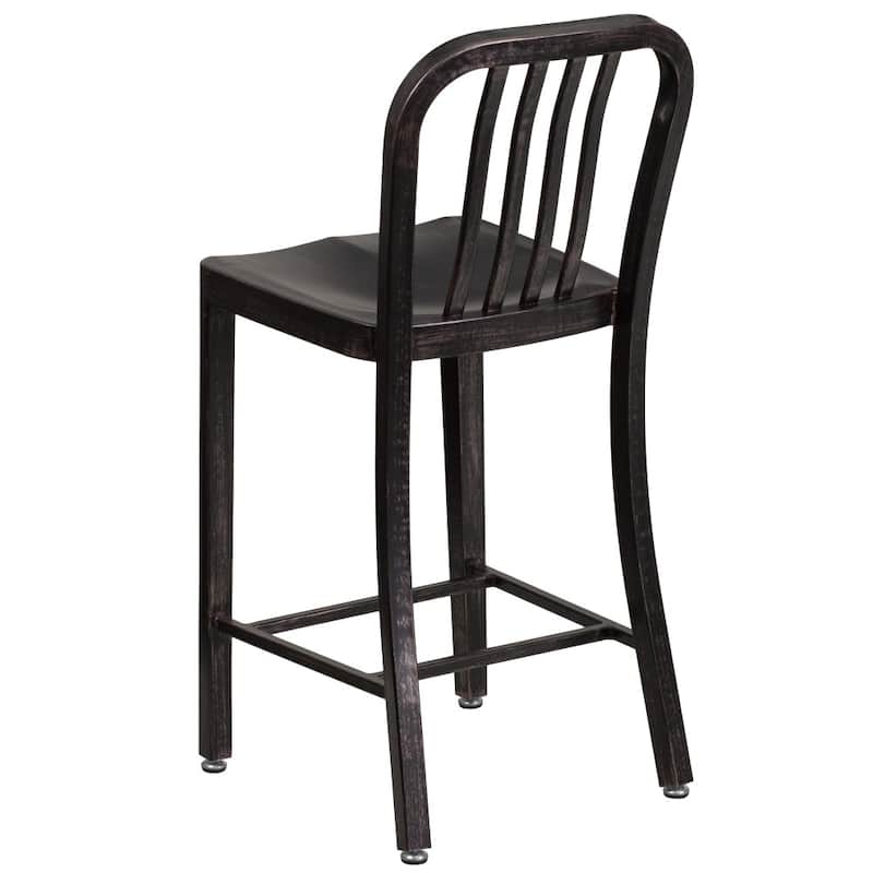 2 Pack 24'' High Metal Indoor-Outdoor Counter Height Stool w/ Vertical Slat Back