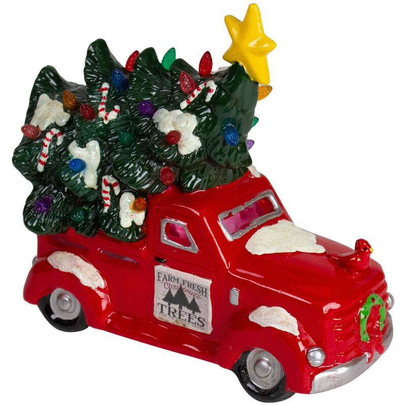 8" Red LED Lighted Vintage Truck Hauling Christmas Tree