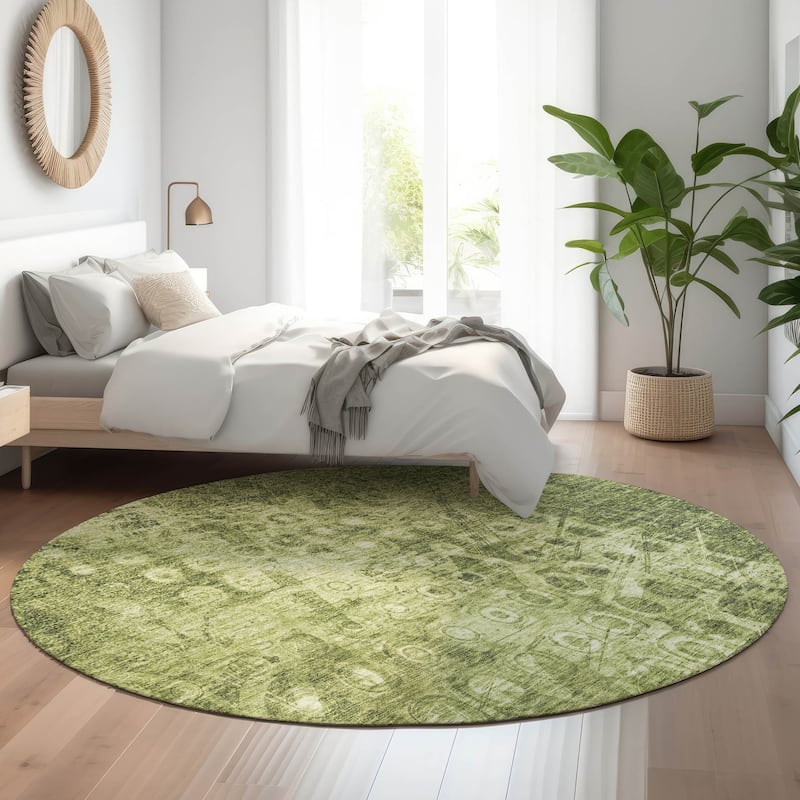 Premium Washable Super Soft Modern Impressions Mayfield Rug - Olive - 8' x 8' - Round