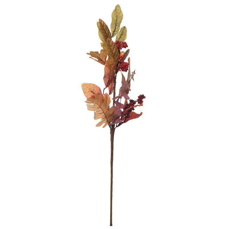 Transpac Fabric 24 in. Orange Harvest Watercolor Leaves Spray