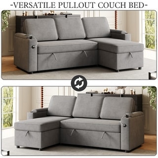 Dark Gray L-Shaped Sleeper Sofa Bed with Toffee Chair & USB Charging ...
