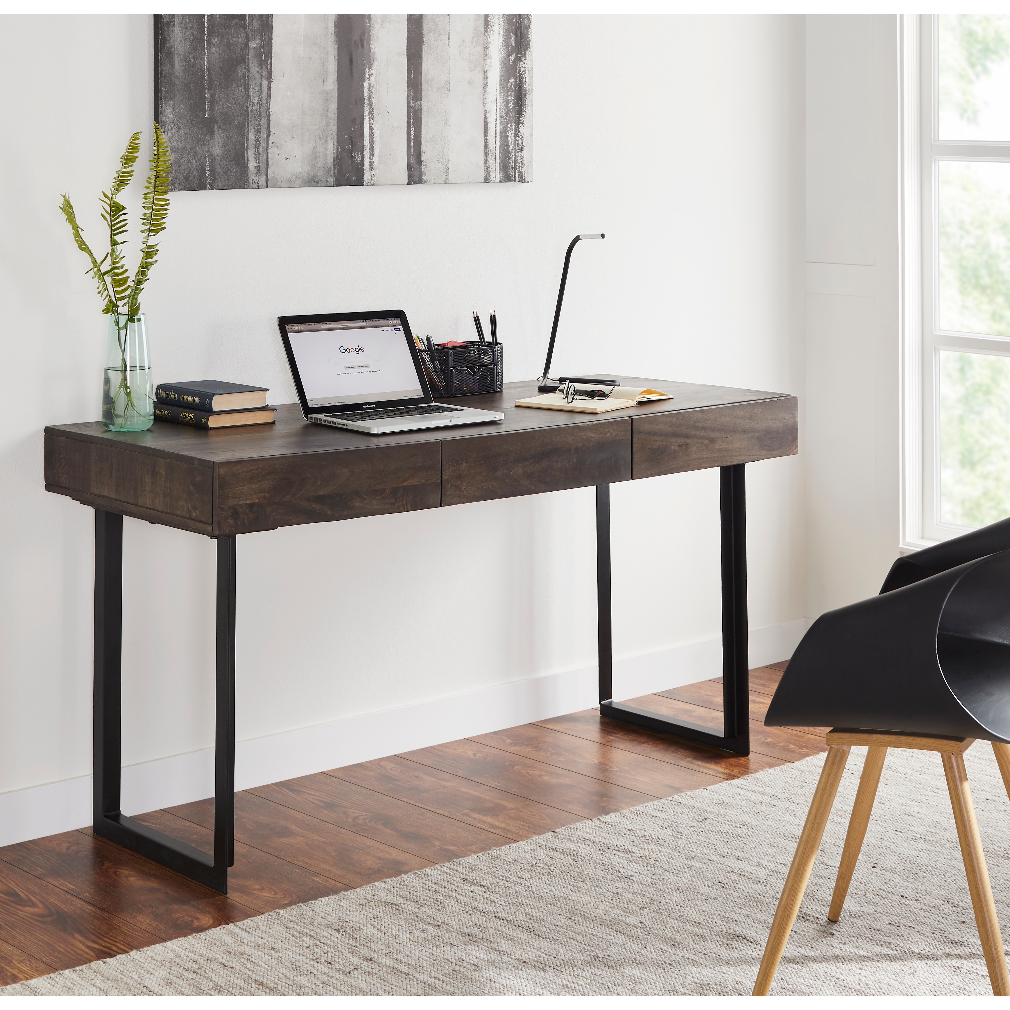 Glide Modern 3-drawer Wood and Metal Office Desk, 58-inches wide