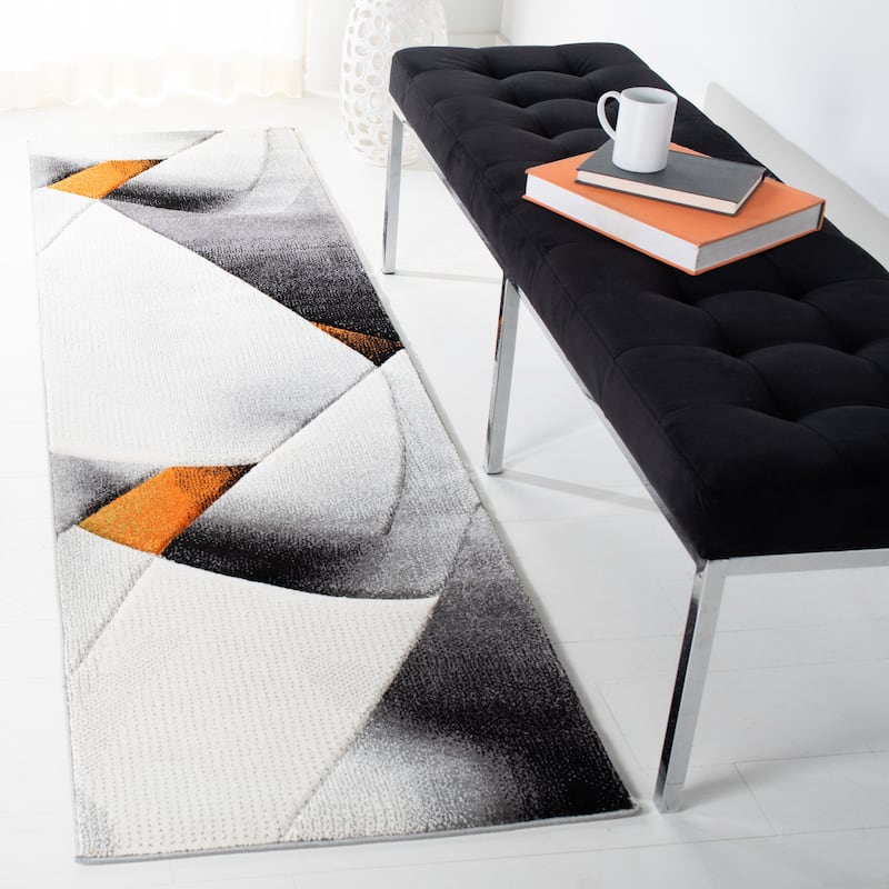 SAFAVIEH Hollywood Hrissonka Mid-Century Modern Abstract Rug - 2'3" x 8' Runner - Grey/Orange