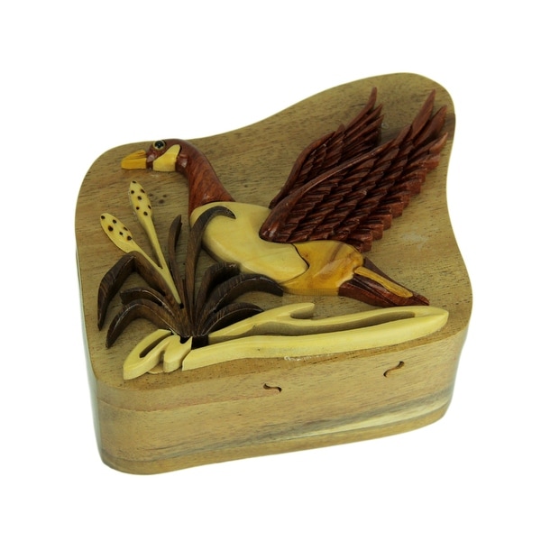 Hand Crafted Wood Mallard Duck Puzzle Trinket Box - 2.5 X 5 X 4.25 inches