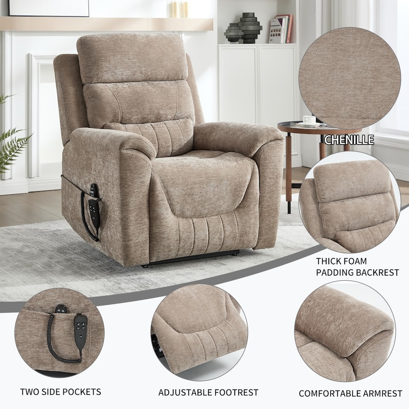 Dual Motor Power Lift Recliner Chair with Massage & Heating, Heavy Duty Electric Recliners with Cup Holders & Side Pockets