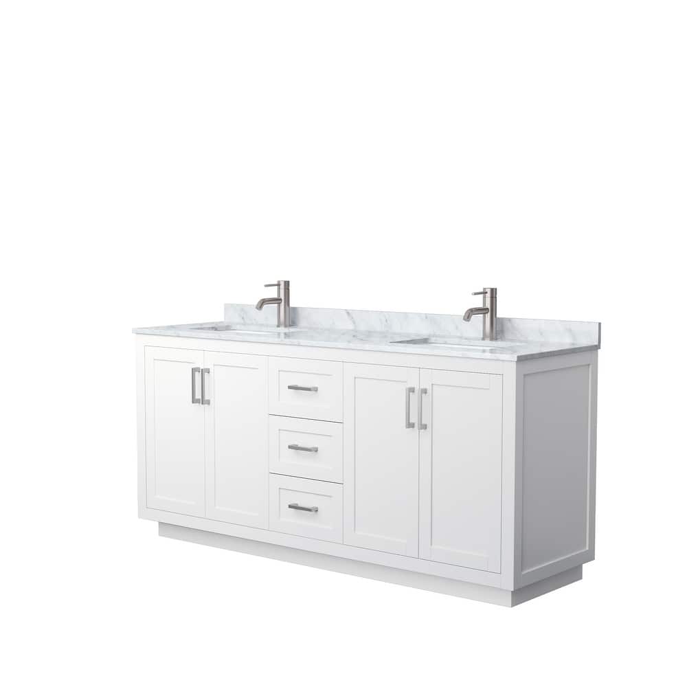 Miranda Double Vanity Set, White Carrara Marble Top, No Mirror