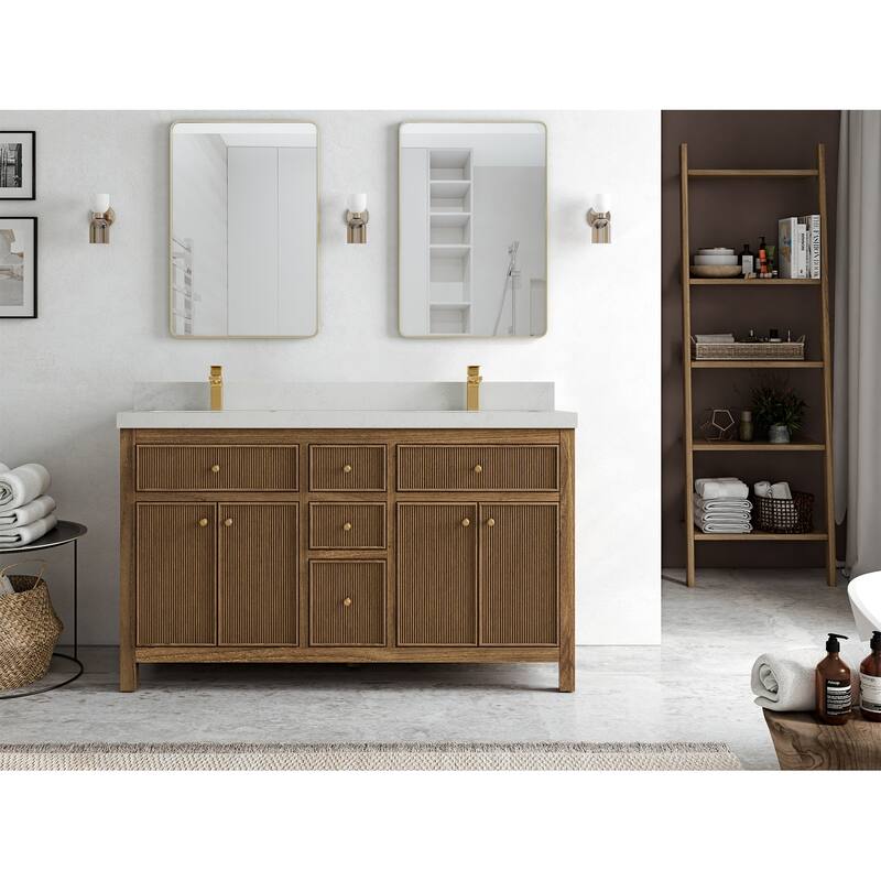 Willow Collections 60 in. W x 22 in. D Sonoma Teak Double Sink Bathroom Vanity with Countertop