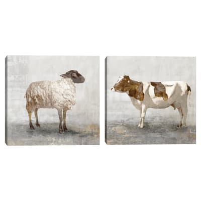 Rustic White Sheep, Rustic Brown Cow by PI Studio Canvas Art Prints