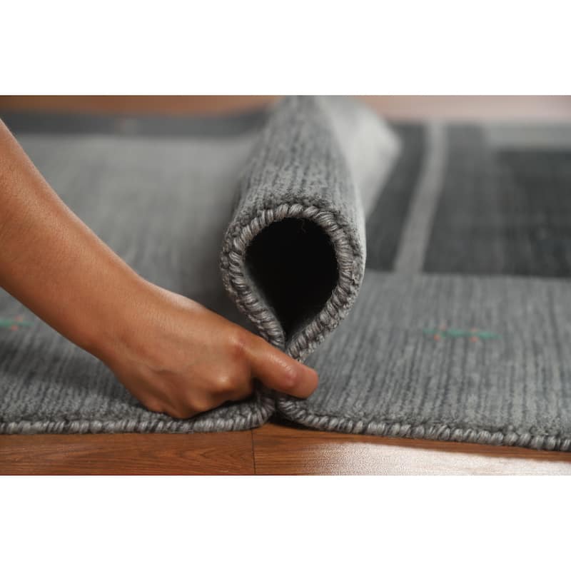 Hand Knotted Oriental 100% Wool Carpet Tribal Animal Pictorial Greys & Charcoal Gabbeh Area Rug - 7' 6'' X 5' 2''