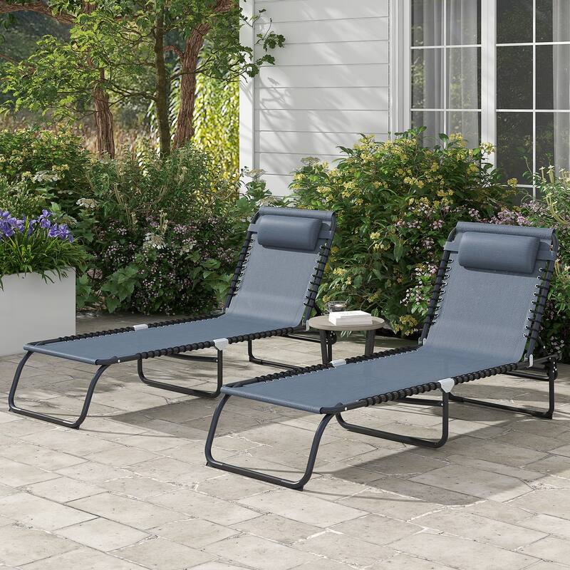 Sunbed Folding Recliner Set of 2 with Headrests
