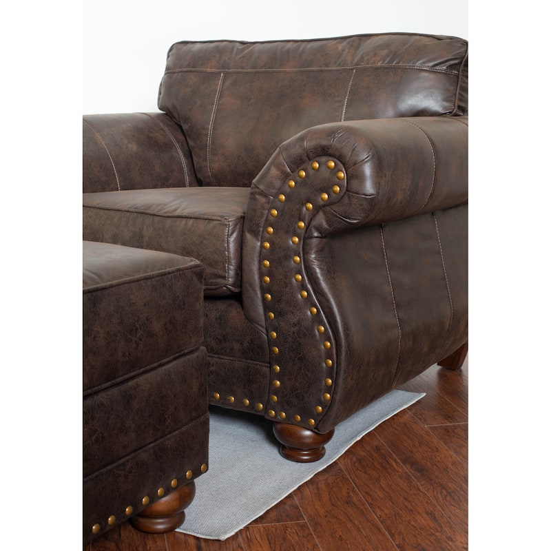 Roundhill Furniture Leinster Fabric Upholstered Nailhead Chair and Ottoman in Espresso