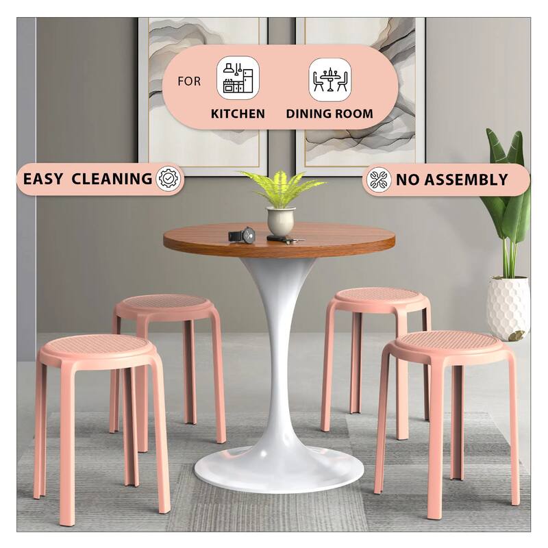 Tresse All-Weather Round Stackable Dining Stool with Wicker-Style Seat for Indoor, Outdoor, Patio, and Kitchen Set of 2
