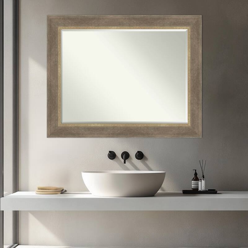 Driftwood Half-Inch-Bevel Framed Bathroom Vanity Wall Mirror - Driftwood Tan - 23 x 29 in