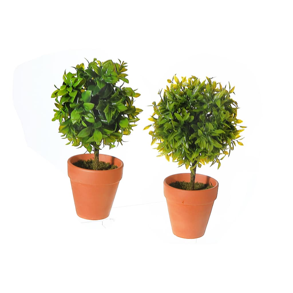 IH Casa Decor Artificial Topiary Ball Plant In Clay Pot Asstd - Set of 2
