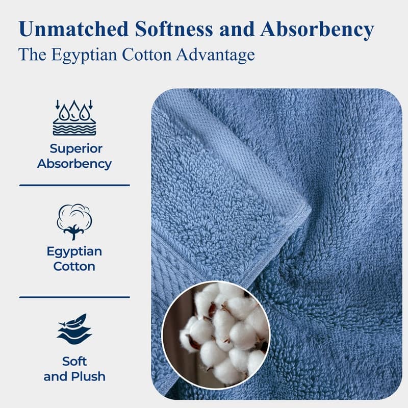 Superior Egyptian Cotton 8 Piece Towel Set Ultra Plush & Absorbent Bath, Hand & Face Towels, Heavyweight Spa Quality
