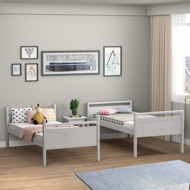 Costway Twin Over Twin Bunk Bed Convertible 2 Individual Beds Wooden