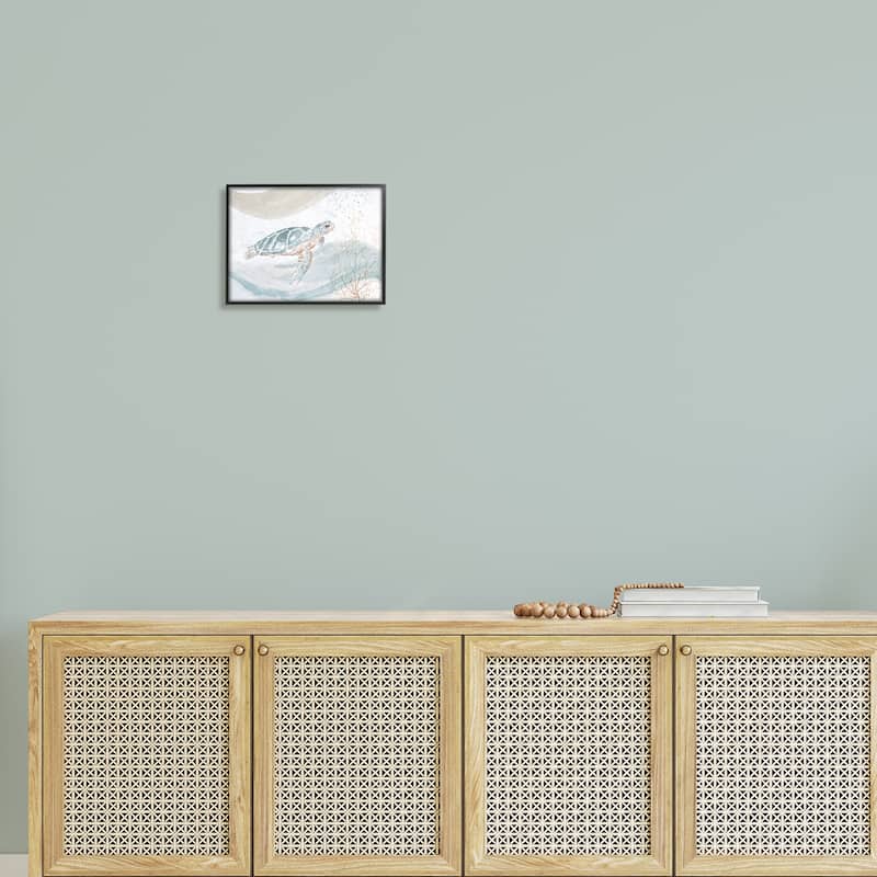 Stupell Drifting Sea Turtle Serene Ocean Wave Atmosphere Framed Wall Art, Design by Patricia Pinto