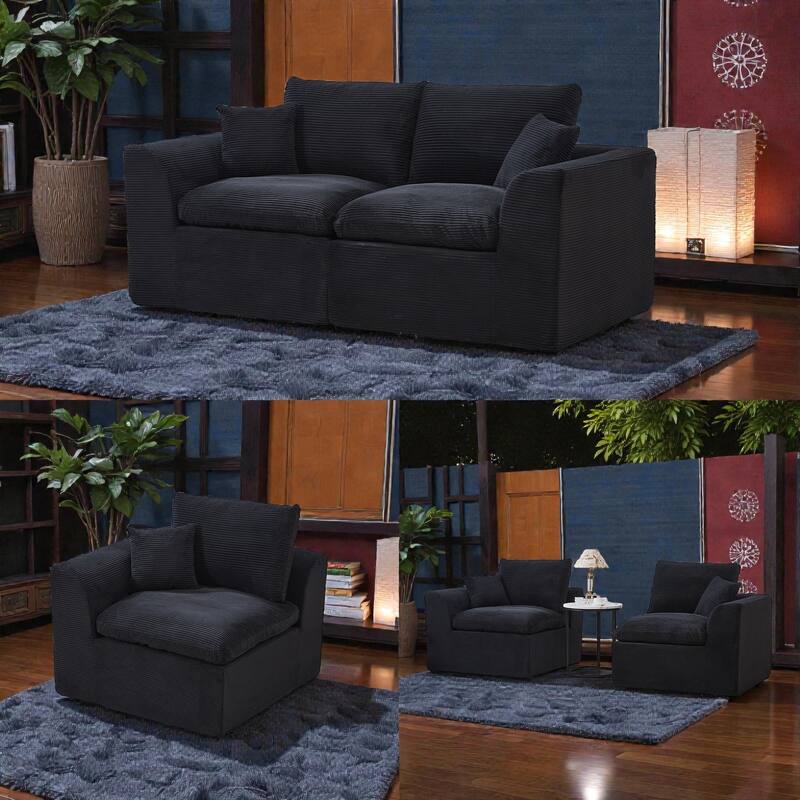 Modular Cloud Sectional Sofa, Comfy 2-Seater Corduroy Couch with Removable Covers