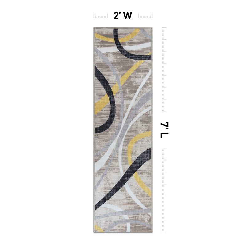 Contemporary Distressed Abstract Lines Non Slip Area Rug