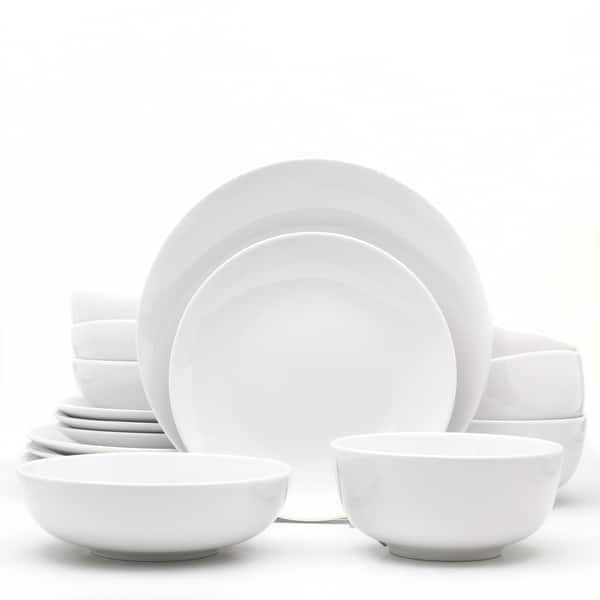 slide 2 of 7, Euro Ceramica White Essential 16 Piece Porcelain Dinnerware Set 16 Piece
