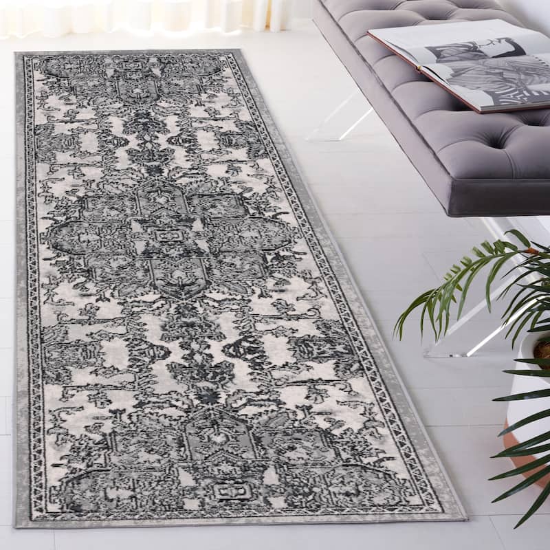 SAFAVIEH Odyssey Meeta Shabby Chic Oriental Rug - 2'2" x 8' Runner - Grey/Dark Grey