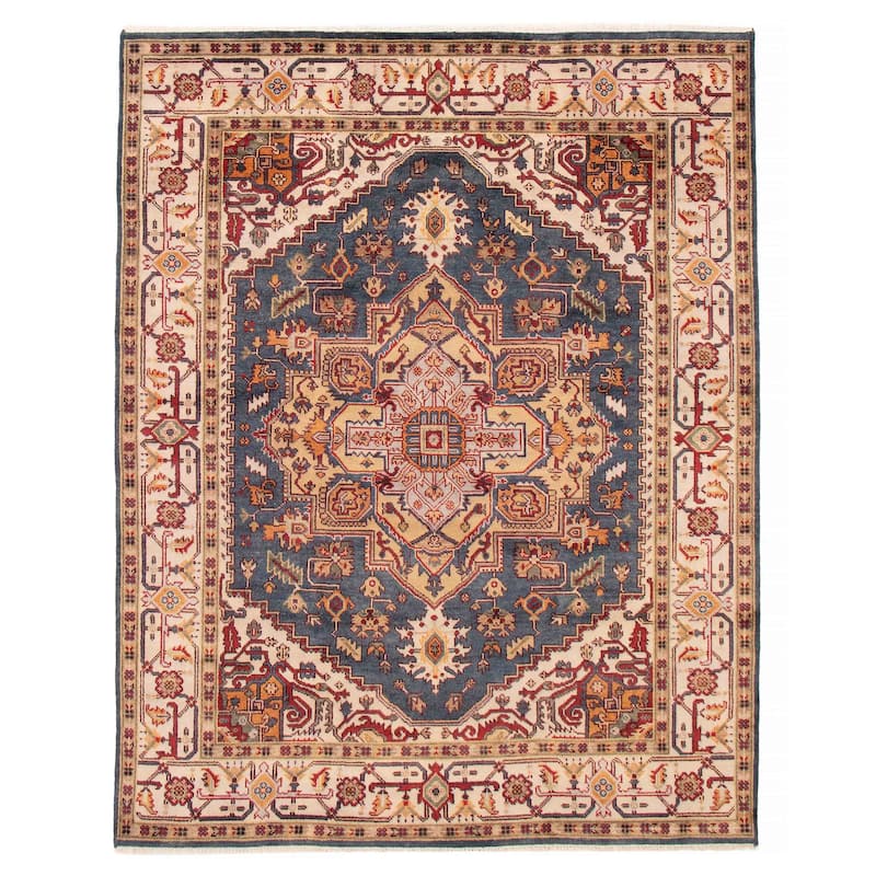 ECARPETGALLERY Hand-knotted Serapi Heritage Dark Blue Wool Rug - 7'10 x 9'10 - Dark Blue - 7'10 x 9'10