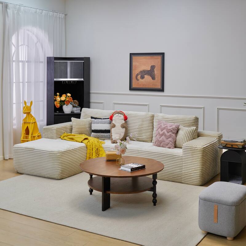 105" Corduroy Sectional Sofa with Chaise, Modern L-Shaped Modular Couch with Deep Seats, Plush Upholstered Living Room Sofa