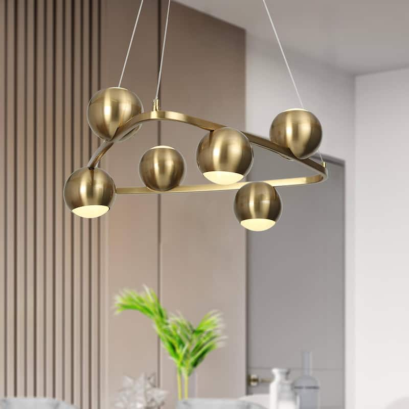 Modern Glam 6-Light Gold Brass LED Chandelier Metal Pendant Light with Dome Shades