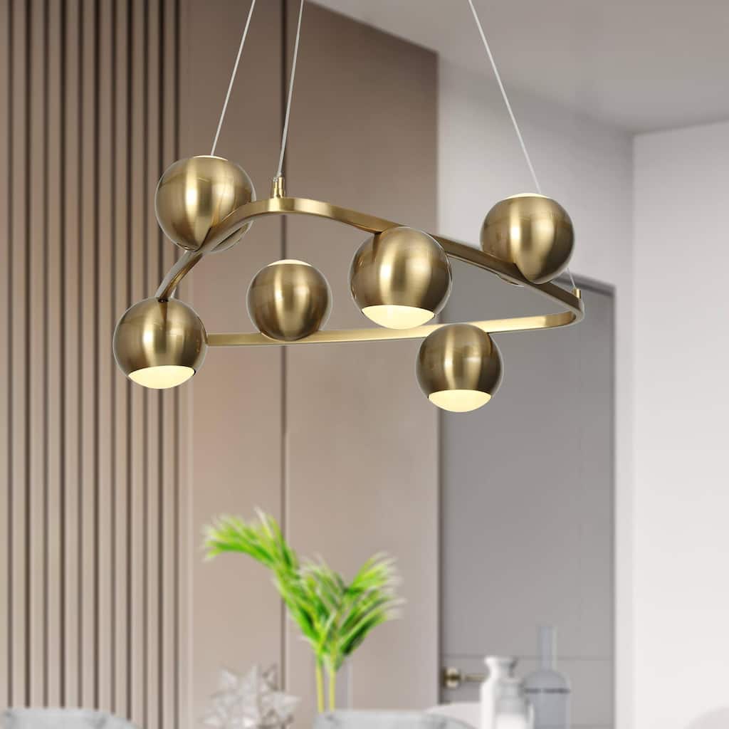 Modern Glam 6-Light Gold Brass LED Chandelier Metal Pendant Light with Dome Shades