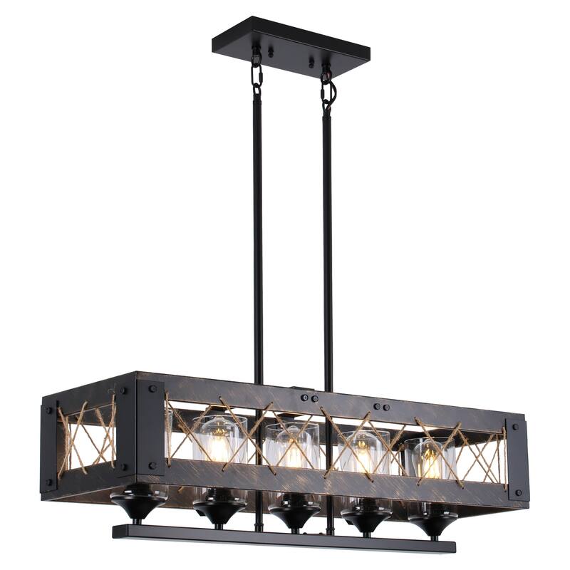 Noah 31.5 in. 5-Light Farmhouse Chandelier Light, Suitable for Living/Dining Room - Matte Black and Gold Finish