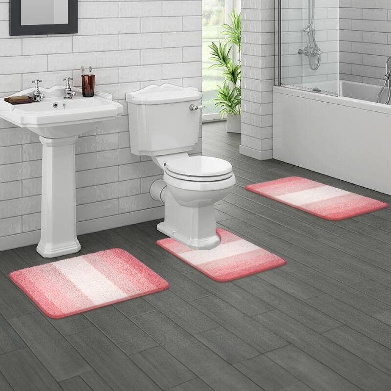 WaLensee 3Pieces Anti-Slip Bath Rug Set, Non-Slip Bathroom Rugs Contour Mat