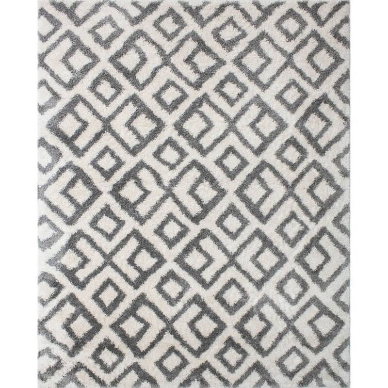 Noori Rug Lux Lauren Moroccan 2-inch Shag Rug - 2'8" x 9'6" - Ivory/Charcoal
