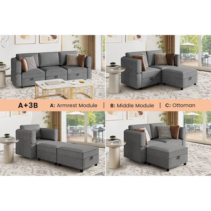 Aiden Modern Sectional Sofa with Storage Seats Upholstered Chenille Fabric