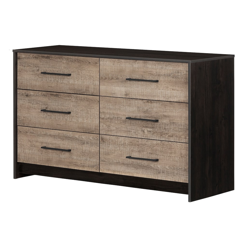6-Drawer Rubbed Black and Weathered Oak Dresser with Two-Tone Finish, Smooth Slides, and Modern Storage Solution