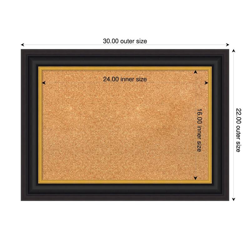 Sierra Black Brown Wood Framed Cork Board - Bulletin Board, Organization Board, Pin Board - Natural - 30 x 22 in