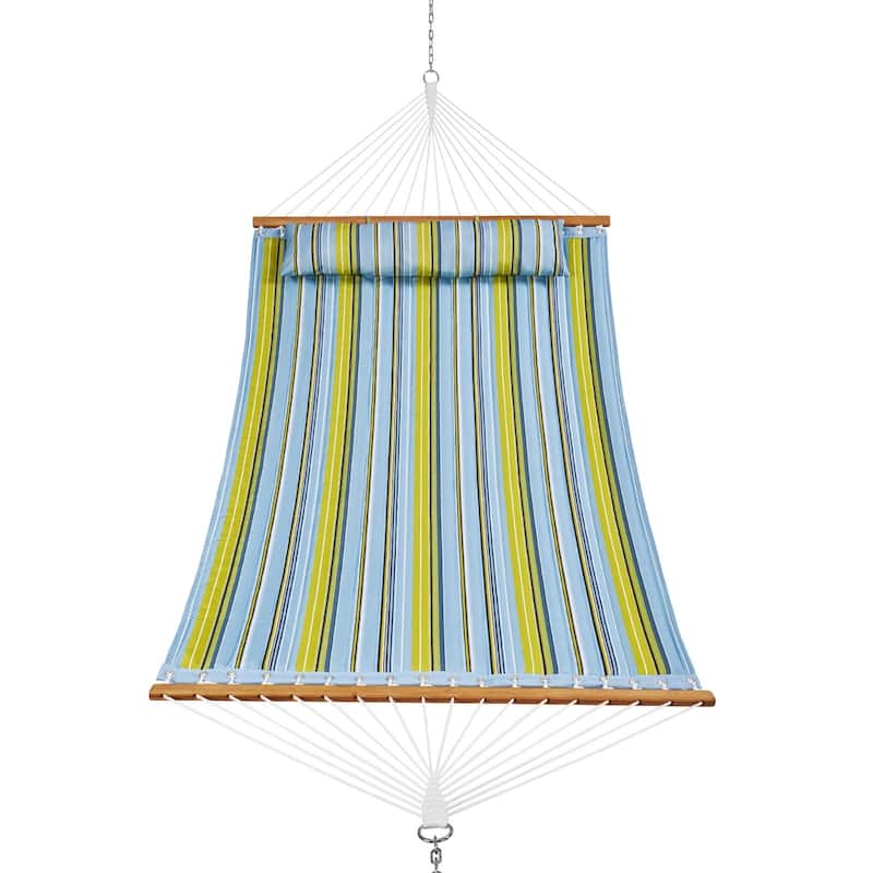 Green Stripe Quilted Cotton Hammock, 2-Person and No Stand - 55.1” L x 74.8” H