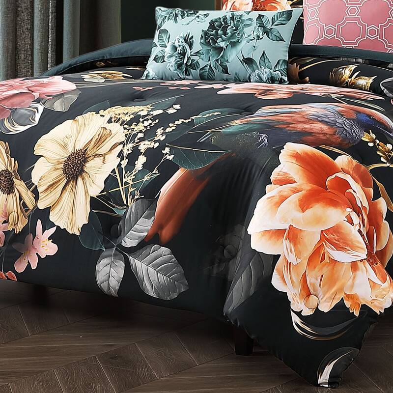 Bebejan Botanical Birds 100% Cotton Sateen 5 Piece Reversible Comforter Set