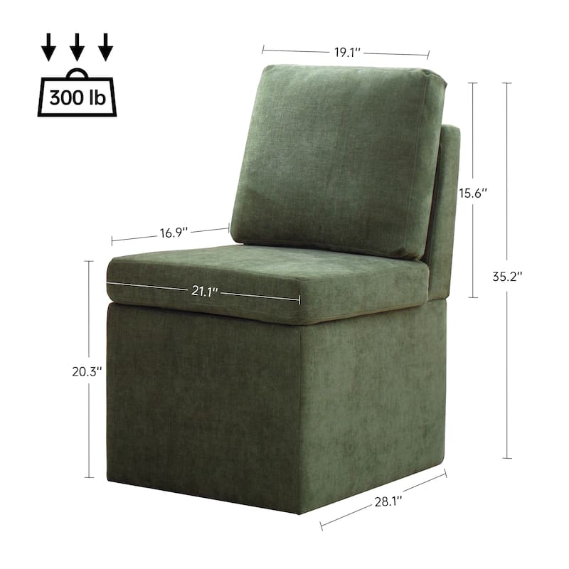 Upholstered Dining Chair with Under Seat Storage- Armless