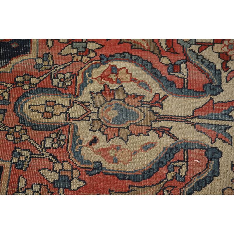 Hand Knotted Oriental 100% Wool Carpet Traditional Medallion Navy Blue & Blues Sarouk Area Rug - 11' 5'' X 8' 7''