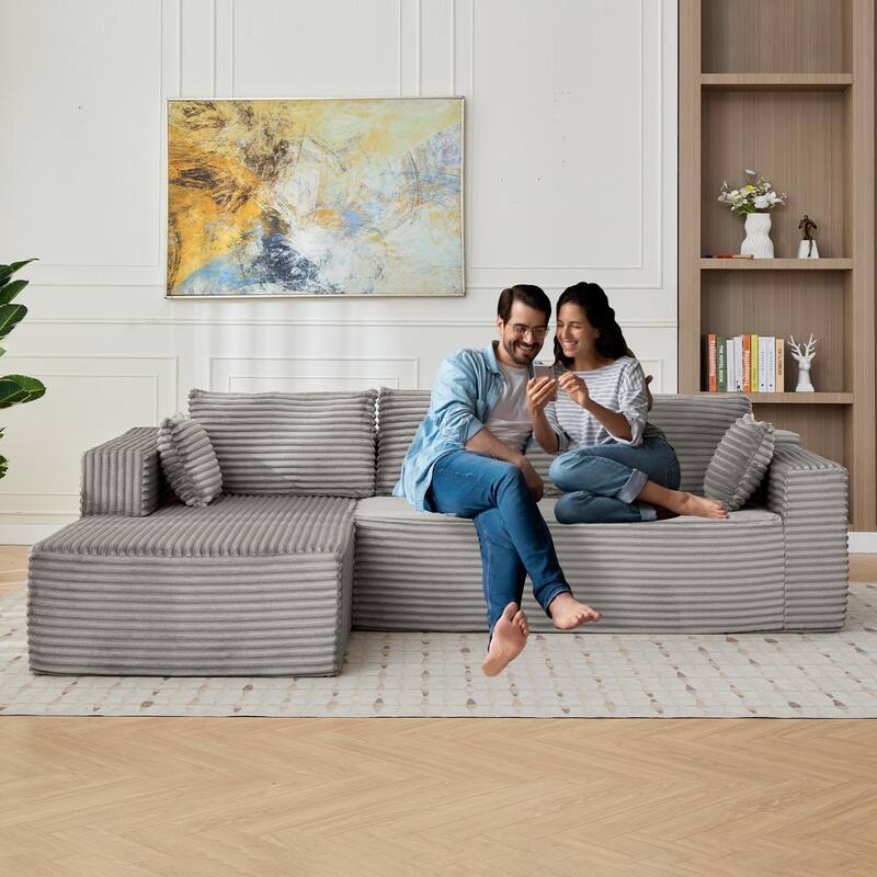 Modular L-Shaped Sectional Sofa Corduroy Upholstery Reversible 2-Piece Living Room Bedroom Sofa 400 lb per Seat Load Capacity