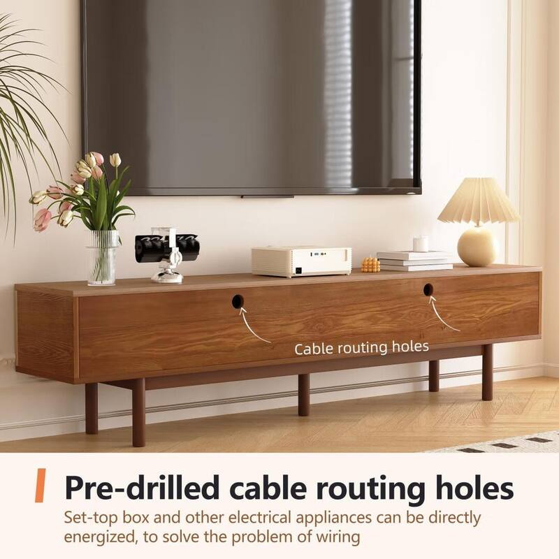 86.6" Solid Wood TV Stand with Slatted Door Design, Media Console for 90" TVs, - 86.6"Wx15.7"Dx20.8"H