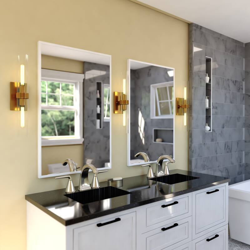 VAXCEL Bari Wall Sconce, Clear Glass Shade, Dimmable Bathroom Vanity Light Fixture, Vertical or Horizontal Mount