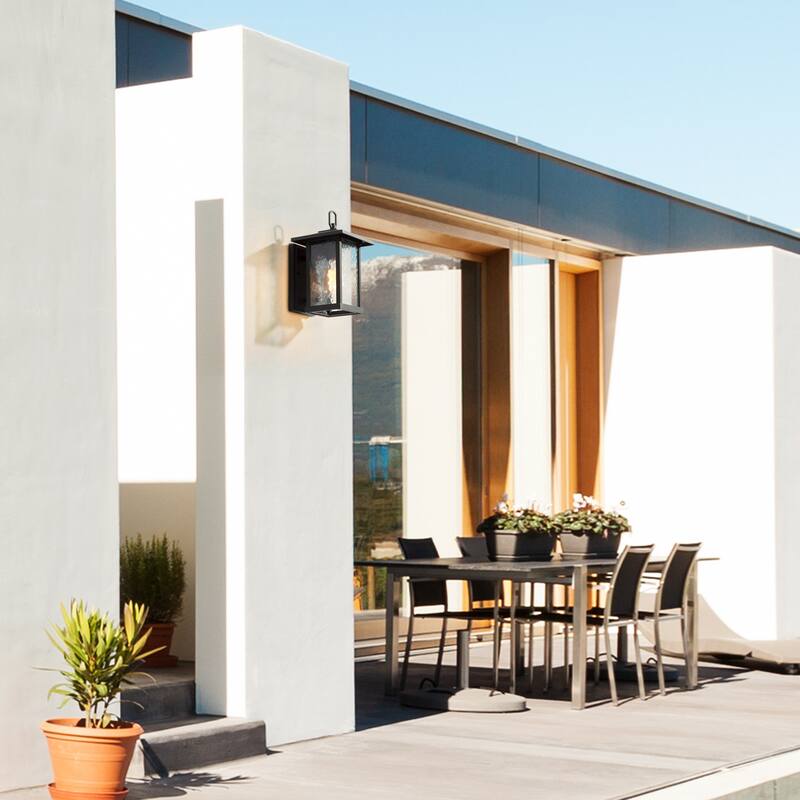 Farmhouse 1-Light Black Outdoor Wall Lantern Glass Patio Wall Sconce - L7"X W12" X H12"