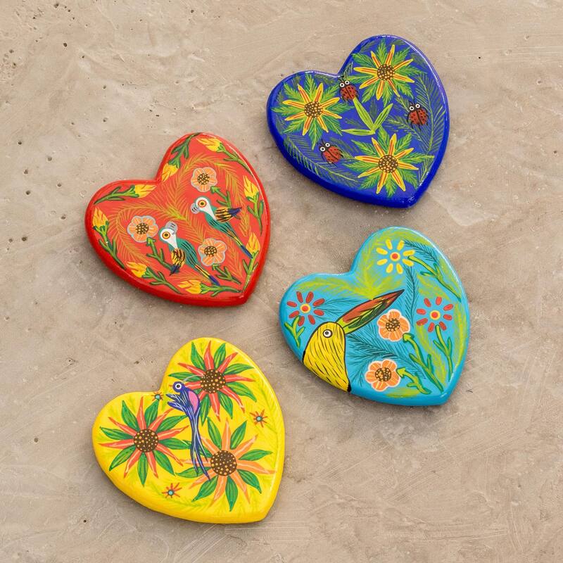 Novica Handmade Hearts Ceramic Magnets (Set Of 4)