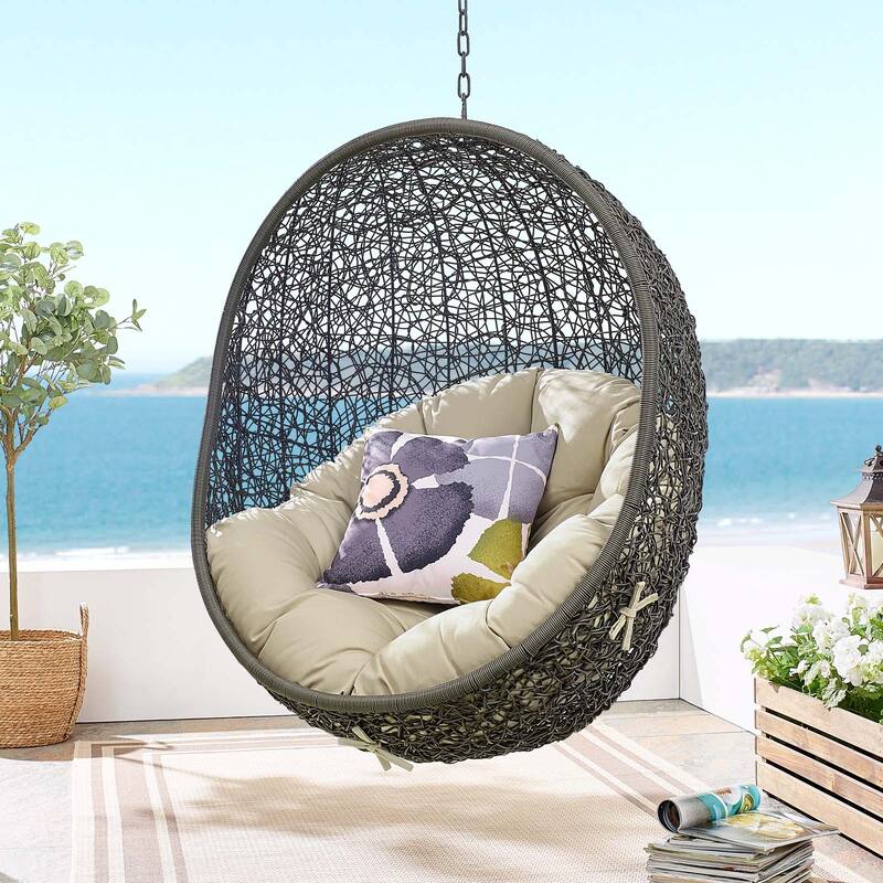 Hide Sunbrella Fabric Swing Outdoor Patio Lounge Chair without Stand - Gray Beige