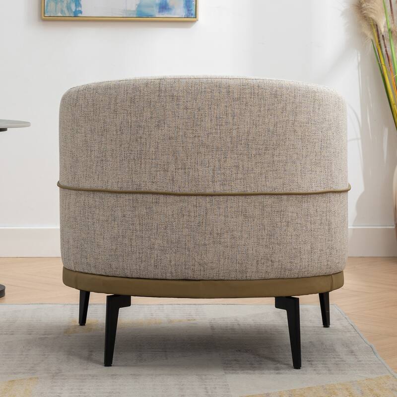 Modern 28.9" Two-tone Barrel Fabric Chair with Broad and Thick Cushion and Sturdy Metal Legs for Living Room