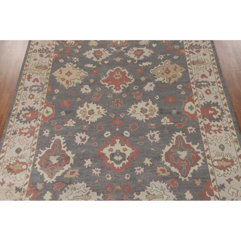 Gray Floral Oushak Oriental Area Rug Handmade Wool Carpet - 9'2"x 11'9"