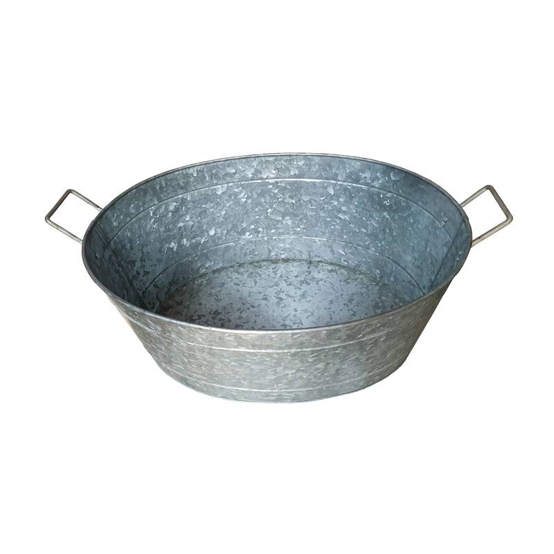 Lola Embossed Design Oval Shape Galvanized Steel Tub with Side Handles, Small, Silver