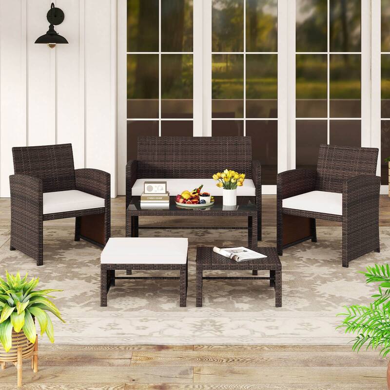 Gymax 6 PCS Patio Furniture Set w/ 1 Loveseat 1 Coffee Table 2