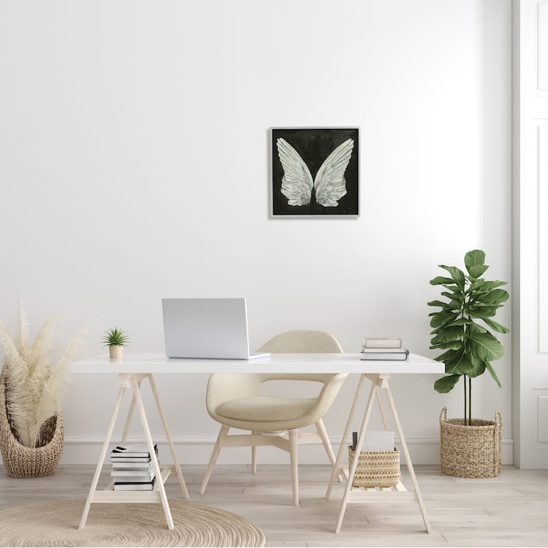 Stupell Off-White Angel Wings White Feathers over Black Framed Wall Art - Grey